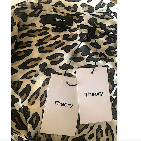 Theory Classic Straight Leopard Print Silk Shirt - Picture 4 of 14